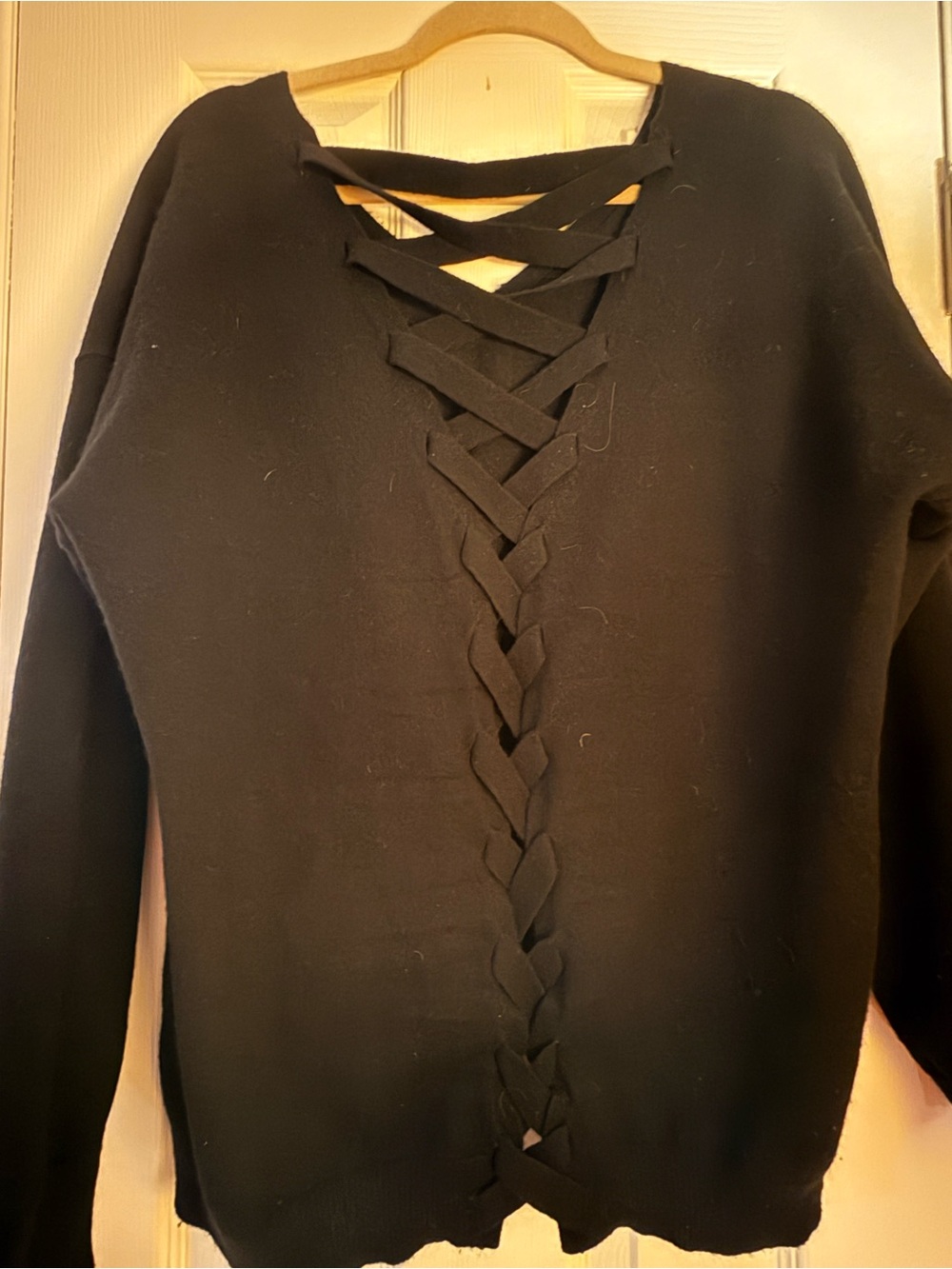 Cashmere Black Lace-Up Front Women's Sweater